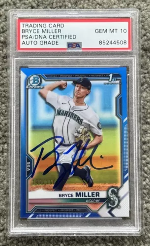 2021 1st Bowman Chrome Bryce Miller Signed Blue Refractor Auto /150 #64 PSA 10
