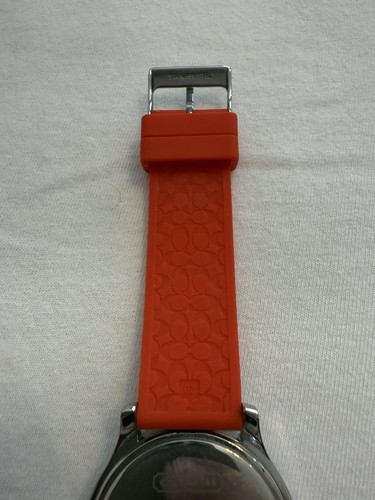 COACH Logo Analog Quartz Silver-tone Orange Rubber Strap Womans Wristwatch - Picture 10 of 17