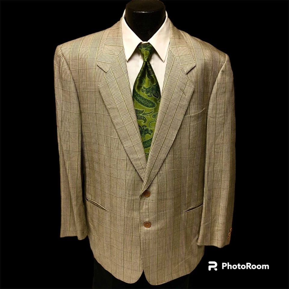 GUCCI Italia Hombre Abrigo Deportivo DORADO Verde OVERCHECK Chaqueta Lana SEDA Blazer 46 L Foto 2 de 4