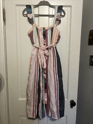 J. Crew Linen Dress Midi Button-up Multicolor Mixed Stripe Ruffle AK255 SZ 14 | eBay J. Crew Linen Dress Midi Button-up Multicolor Mixed Stripe Ruffle AK255 SZ 14 | eBay