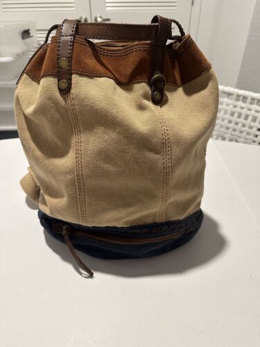 Lucky brand cinched backpack Tote bag canvas suede leather