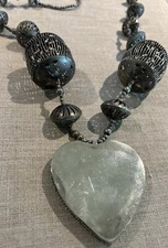 Tibetan Style Bohemian Beaded Cage 3d Chunky Necklace Heart Pendant Barrel Clasp