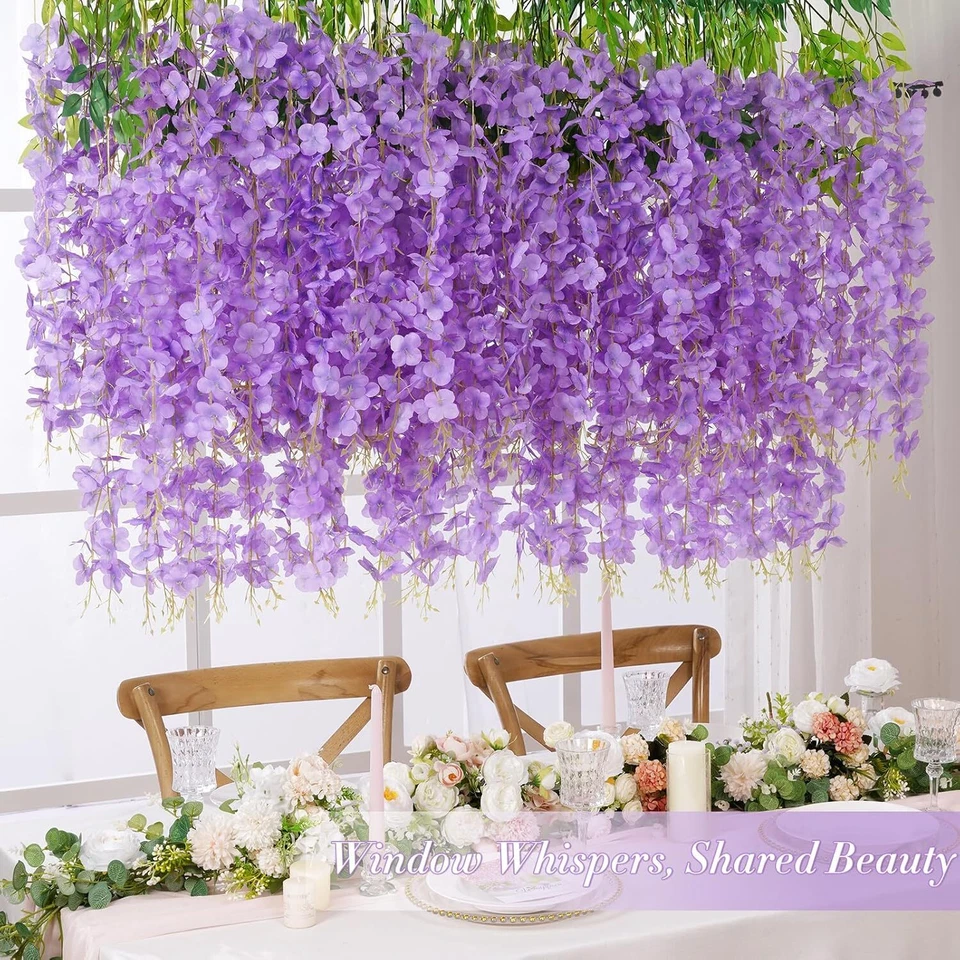24X Guirnalda de vid de glicinia artificial helecho falso planta jardín boda decoración Foto 2 de 4