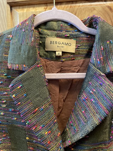 Bergamo Fine Italian Silk Blazer Business Jacket Multicolored Green Dress Coat - Picture 3 of 8