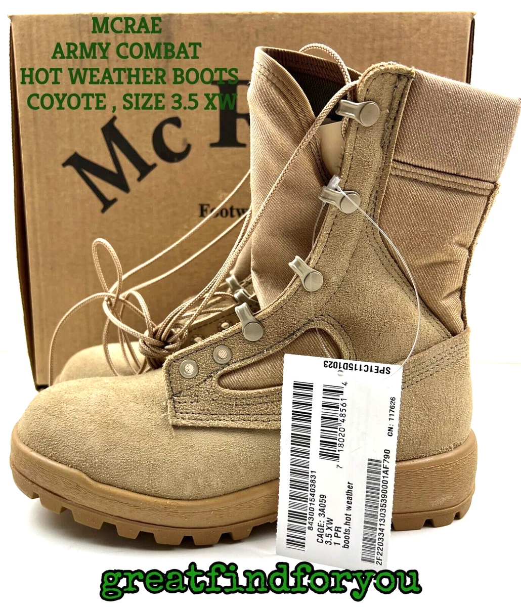 NEW USGI MCRAE ARMY COMBAT HOT WEATHER BOOTS COYOTE SIZE 3.5 XW
