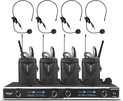 D Debra D-440 UHF 4-Kanal kabelloses Lavalier Headset Mikrofonsystem mit 4 C