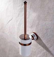 Rose Gold Brass Ceramic Home Bathroom Toilet Brush Holder Set Wall Mount sba387
