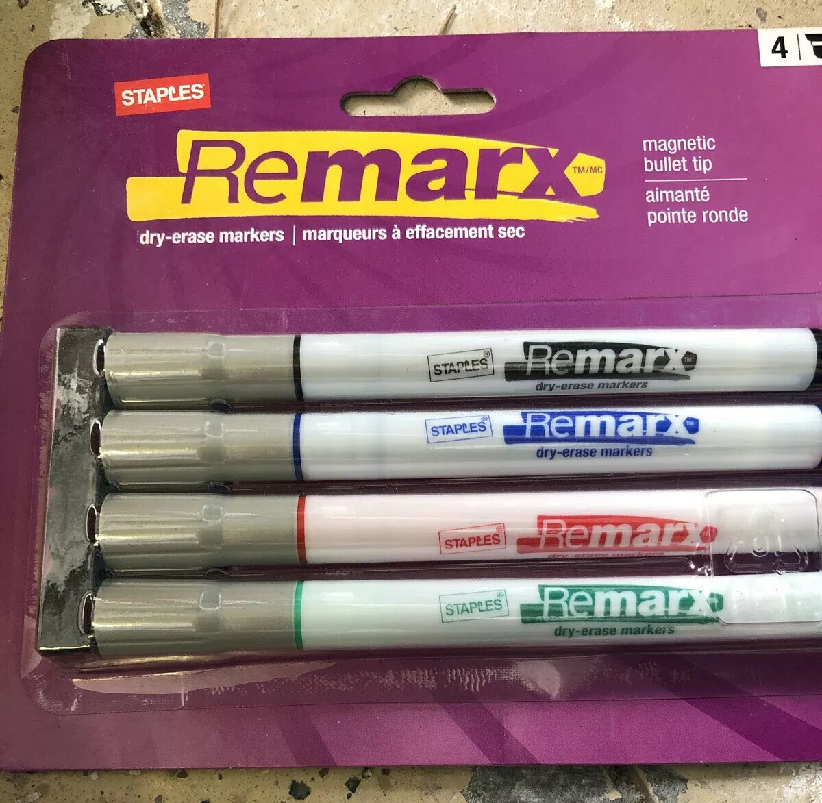 STAPLES 4 PACK COLOR REMARX DRY ERASE MARKERS BULLET TIP NEW