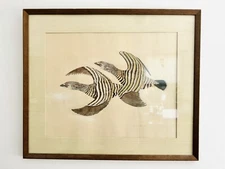 John L Helmut Original Signed Framed Painting Birds 26.5 x 22.5 inches