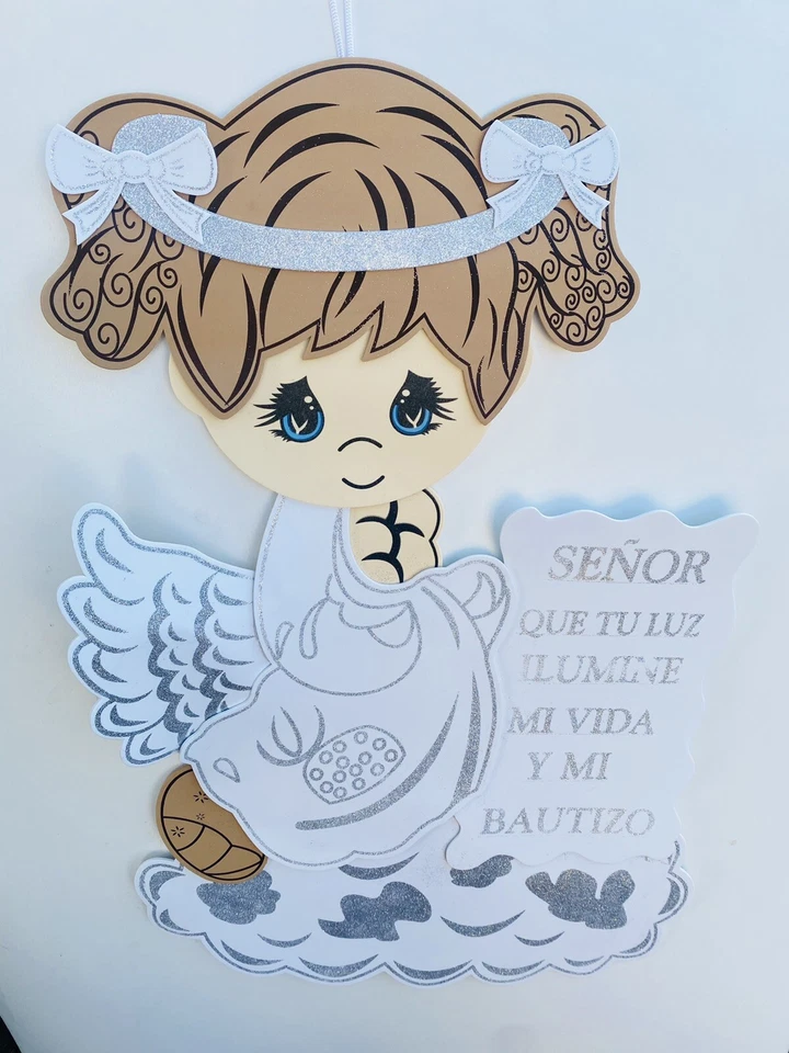 Banner de bautizo niña Mi Bautizo decoración de pared blanco/plateado pancarta bautizo GRANDE Foto 3 de 4