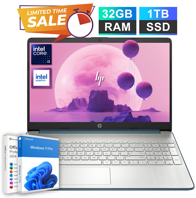 HP Pavillion Laptop Office 2024 15.6'' Intel Core i3 32GB RAM 1TB SSD AI Copilot