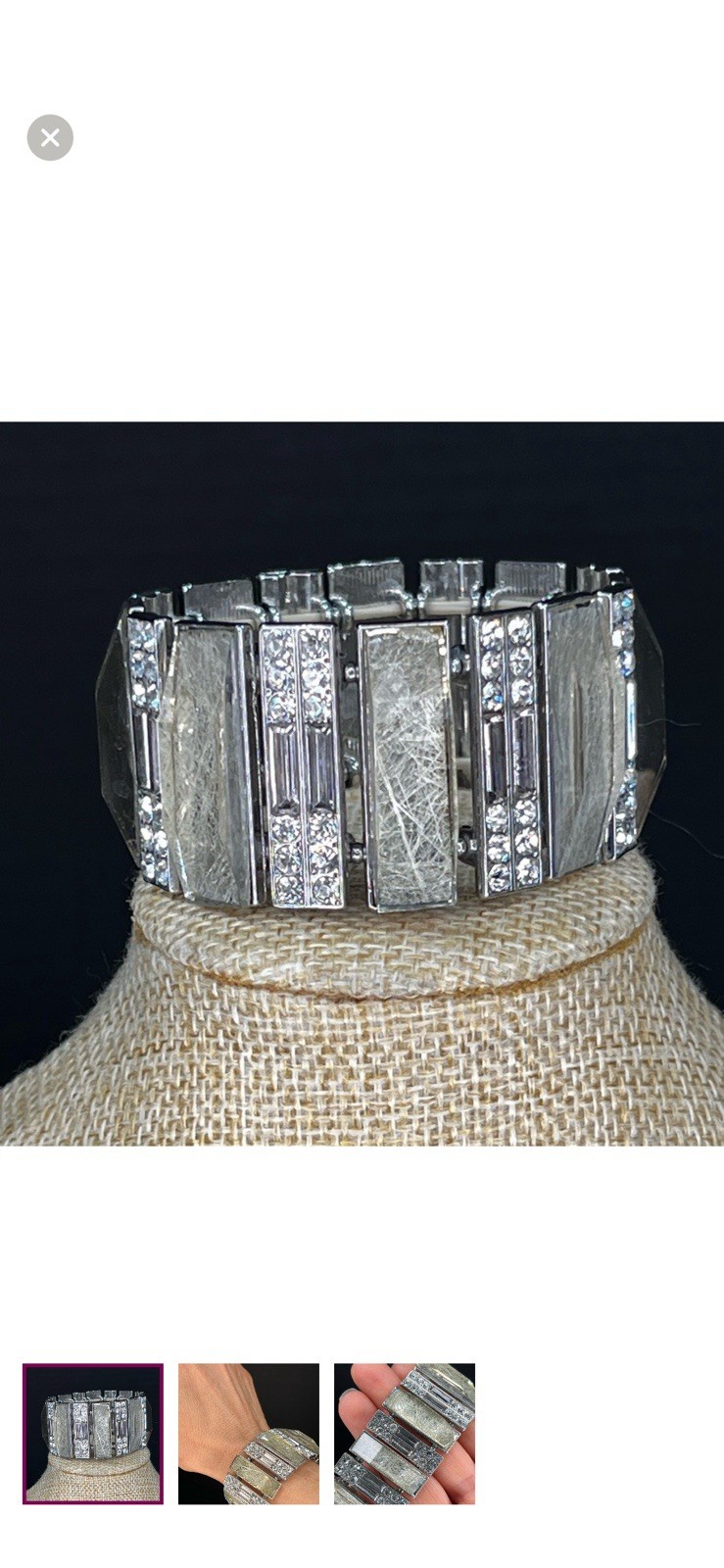 Silver Tone Cuff Bracelet Rectangular Bar Design … - image 2