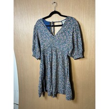 MIRTH $348 Perth Backless Short Dress Blueberry Floral Cotton Puff Sleeve S NEW