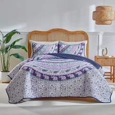 Boho Quilt Set Queen Size - Reversible Bohemian Quilt Bedding Set, 3 Pieces Colo