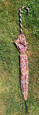 Vintage 70's Umbrella Flower Design Unique Acrylic Twisted Handle Pink Black