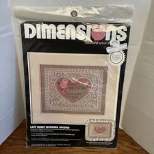 Dimensions 3673 Lacy Heart Wedding Record Ctd Cross Stitch Kit Linen Karen Avery