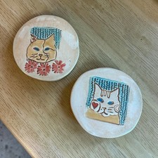 Vintage Handmade Ceramic Cat Coasters Set of ...