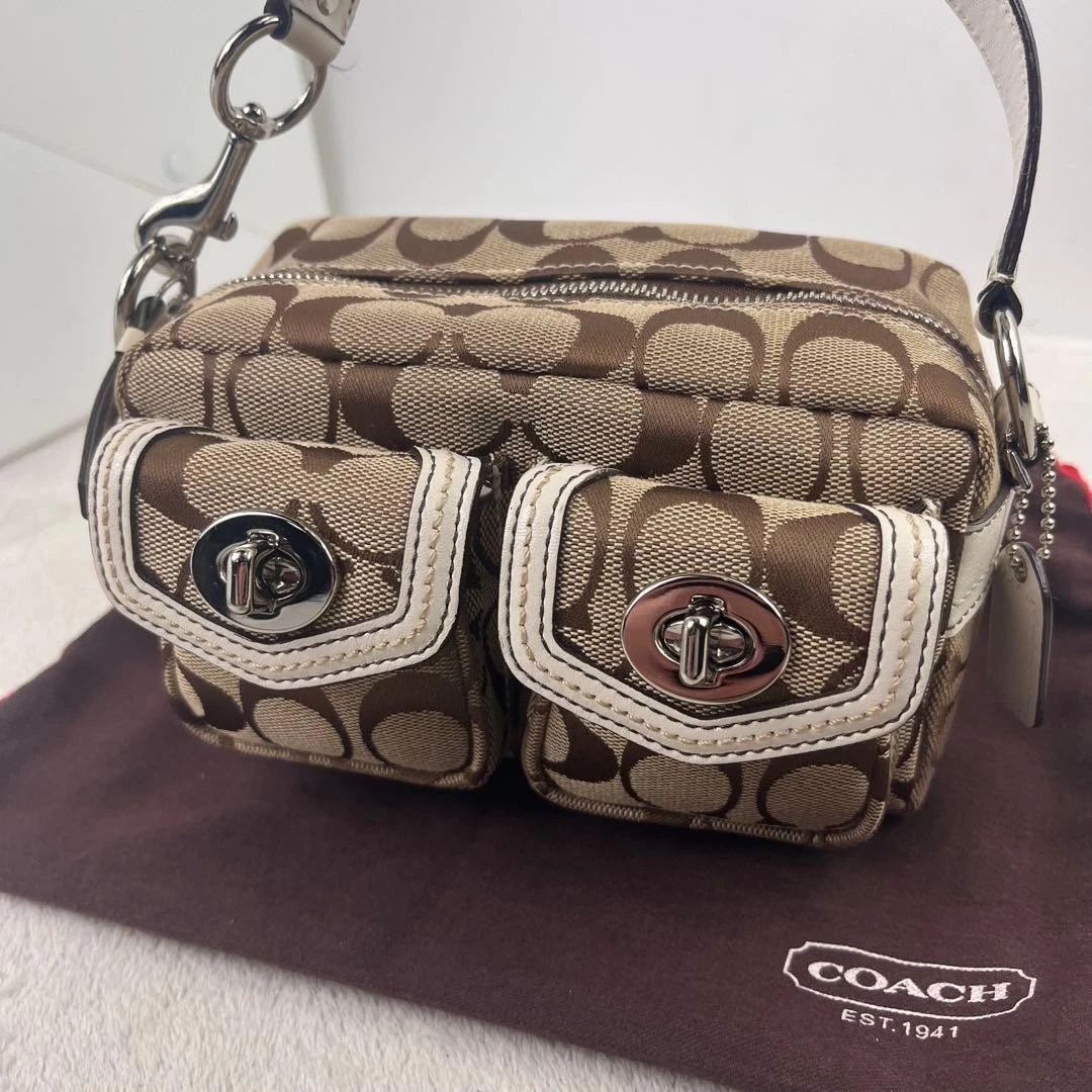 バッグ COACH Signature Accessory Pouch Shoulder COACH Accessory Pouch Shoulder Bag Purse Signature Canvas Leather