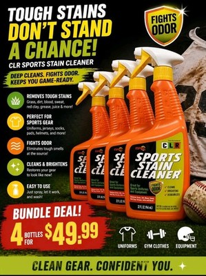 CLR Sports Cleaner Stain Remover Spray w/Odor Guard, 32oz  4 Bottles    