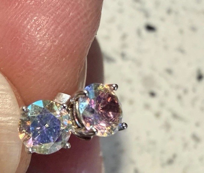 Solid Sterling Silver 925 Iridescent Rainbow Auro… - image 6