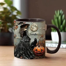 Personalized Beautiful Witch Halloween Accent Mug Witch Lady Accent Mug Gift For