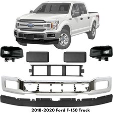Front Bumper Face Bar Chrome Fog Lights Assembly Kit For 2018-2020 Ford F-150