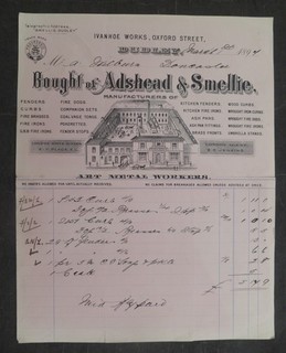 1897 Billhead Dudley West Midlands (Adshead & Smellie Fenders Fire Irons A