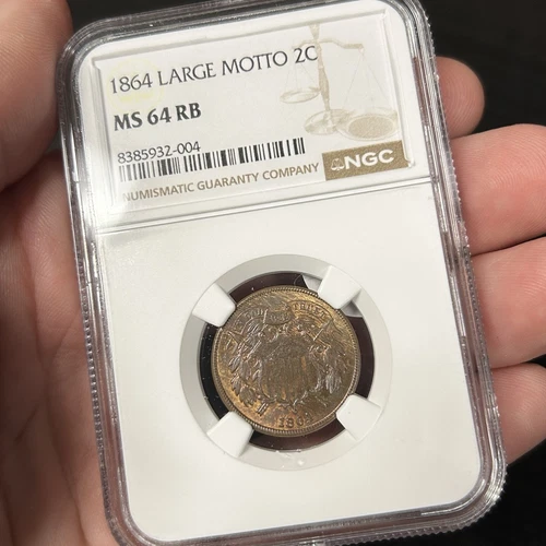1864 Two Cent Piece NGC MS64 RB Large Motto Civil War Era Coin