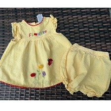 VTG Cradle Togs Baby Girl Yellow Gingham Seersucker Flower Ladybug Outfit 12M