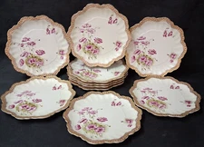 10 (Ten) A L Lanternier Limoges France (?) POPPY GILDED Plates Set 9 1/2 Inches