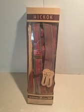 Vintage RARE Hickok Adjustable Elastic Red Grey Brown Leather Button Suspenders