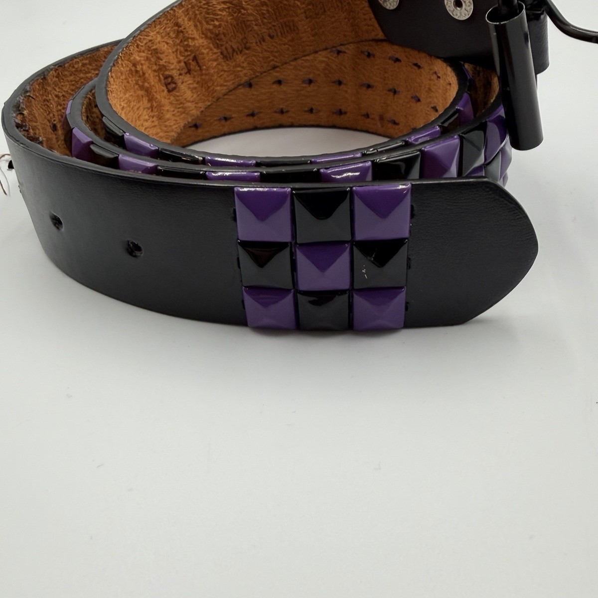 VTG 2000s Hot Topic Pyramid Studded Belt Black Purple Size 38 Y2K