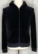 Juicy Couture Hoodie Womens XL Full Zip Designer Crown Black Y2K Hooded Hood