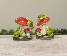 Miniature Fairy Garden 3.5" Frogs w/Mushrooms - Set of 2 - Buy 3 Save $5