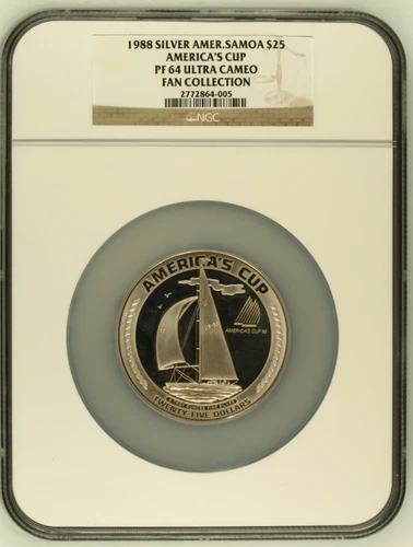 1988 $25 American Samoa Silver 5oz America's Cup NGC PF64UC Mintage 100 Rare