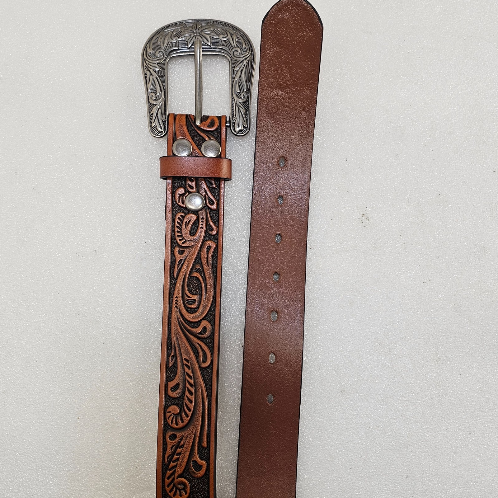 Western Leather Belt Cowboy Rodeo Casual Leather Belt Floral Embossed