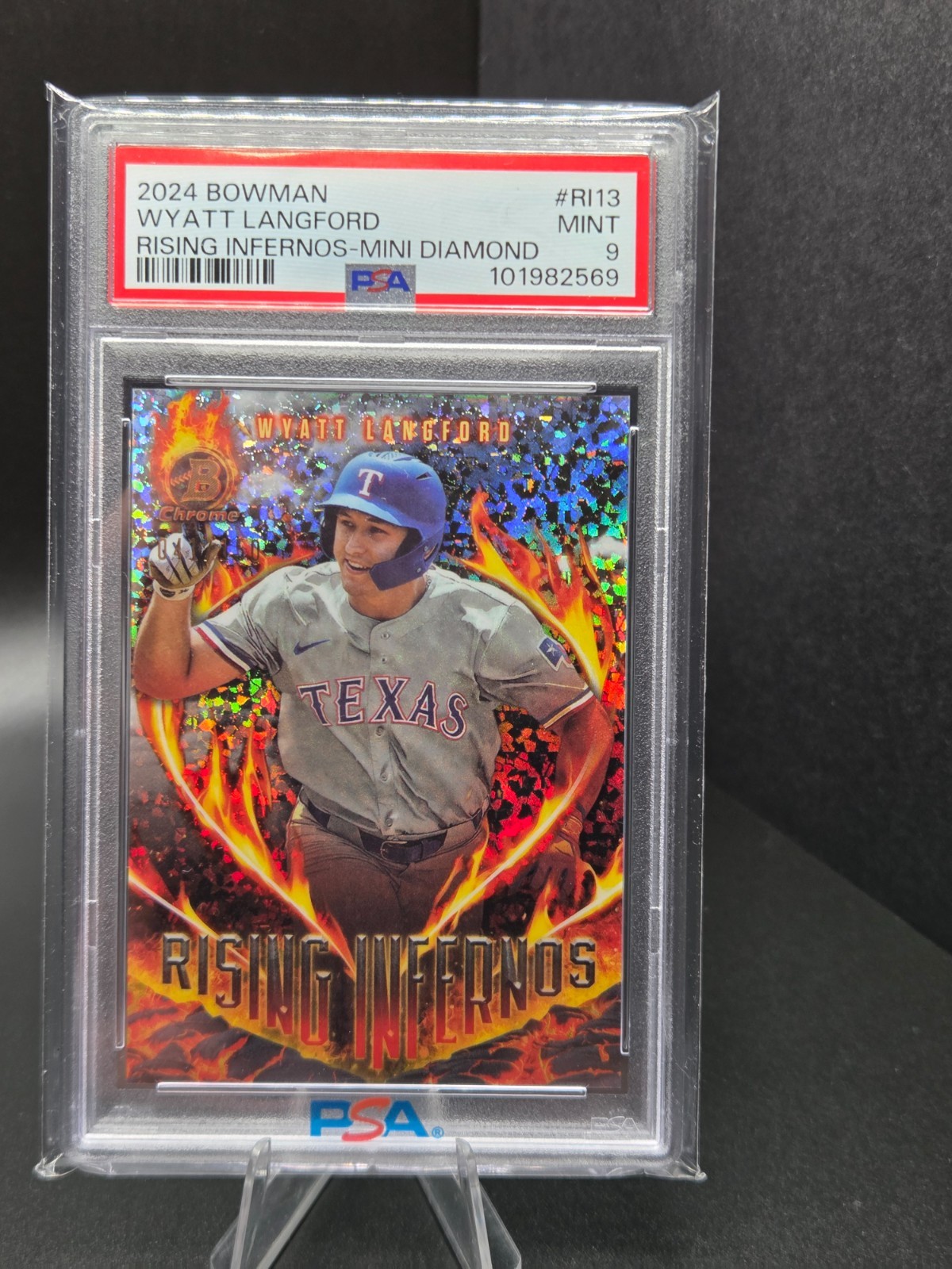 2024 Bowman Wyatt Langford Rising Infernos Mini-Diamond /150 PSA 9 MINT #RI-13