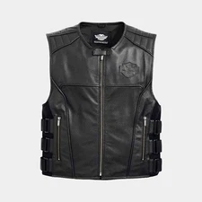 Harley Davidson's Vest Men’s Passing Swat  - Motorcycle Real Leather
