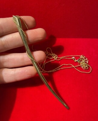 NEW Extra Long Slim Pendant Lucky Horn Gold Tone Necklace