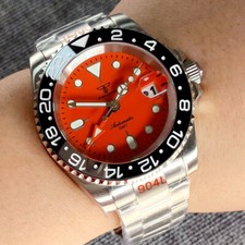 20ATM 40mm Tandorio NH34 Orange Dial GMT Automatic Mens Watch Steel Bracelet