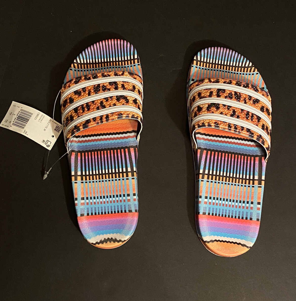 leopard adidas slides