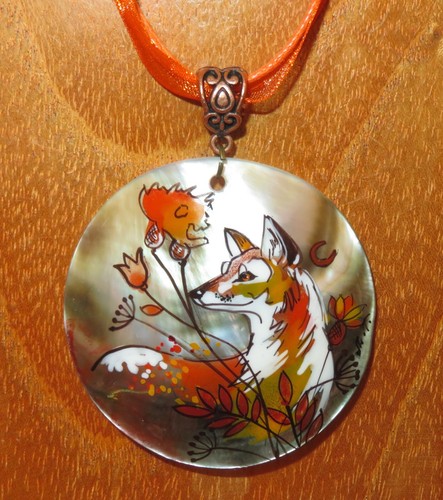 Cute GINGER FOX in the Wind pendant hand painted genuine SHELL signed TITOVA ART - Picture 10 of 10
