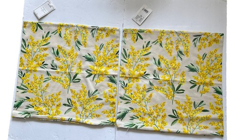 New H&M Home Yellow Flowers Recycle Cotton 1 Pair Pillow Cover Cases 20x20 - Picture 2 of 5