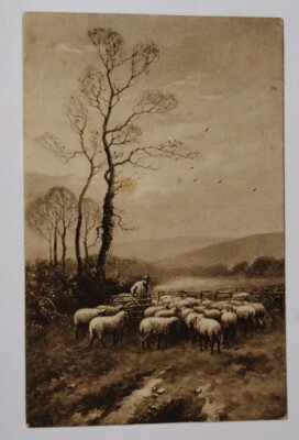 Tuck's Fair Pastures - Gravure - Postcard Series #2935 Sepia Sheep Shephard UNP