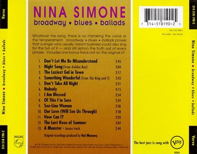 NINA SIMONE - BROADWAY - BLUES - BALLADS NEW CD