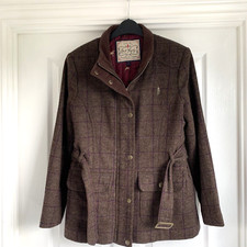 Jack Murphy Tweed Coat Womens 10 Brown Check Moon Belted Country Field Jacket