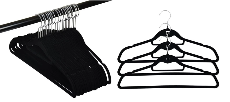 Kleiderbügel 40x 3er-Set antirutsch 360º drehbar Samtbezug Hosen Krawatte Gürtel