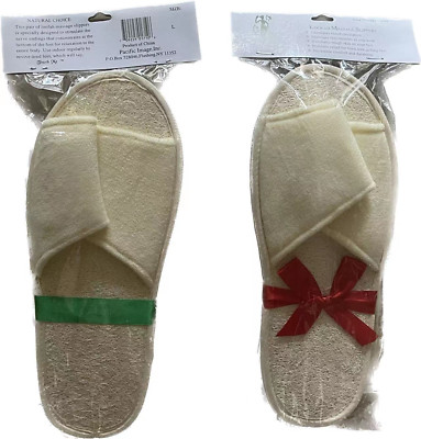 2 Pairs -Touch Me Loofah Loofa Massage Slippers NIP Bath Spa Large Size only