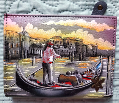 Rare Anuschka NWOT Retired Mini Leather Two-Fold RFID Wallet - Evening in Venice