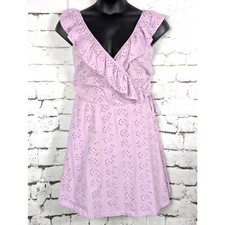 ASOS Lilac Ruffle Eyelet Wrap Dress Boho Cottage Milkmaid Coquette Girly Size 12
